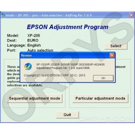 Epson XP-102、XP-202、XP-205、XP-30、XP-302、XP-305、XP-402、XP-405 清零软件调整程序