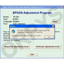 Epson XP-520、XP-620、XP-625、XP-720、XP-760、XP-820、XP-860 清零软件调整程序