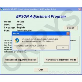 Epson XP-255、XP-257、XP-352、XP-355、XP-452、XP-455清零软件调整程序